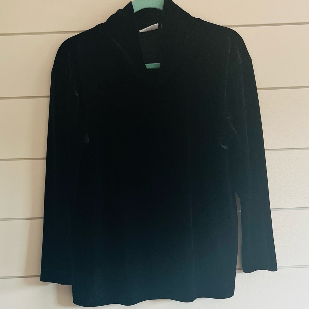 Hot Cotton Elegant Black Velvet Mock Turtle Neck Top